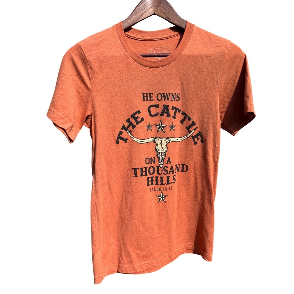 Lulu Mac Graphic Tee Women Size Small Burnt Orange Western Psalm 50:10
